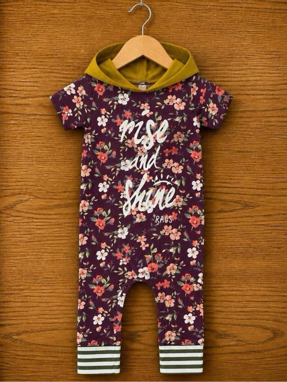 RAGS Rise & Shine Floral Hooded Romper Snapless One Piece Size 2T